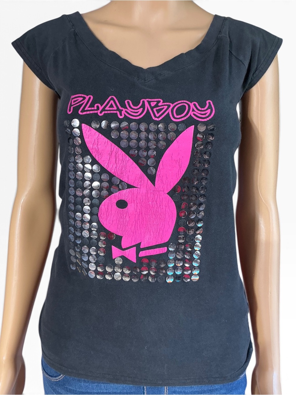 PLAYBOY Black Short Sleeve Tee with Hot Pink Logo